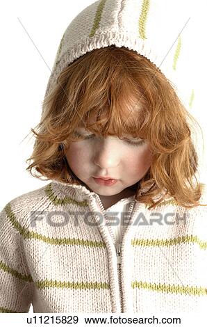Little girl looking down View Large Photo Image Stock Photo - Little girl looking down. Fotosearch