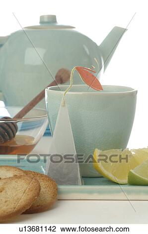 Stock Image - Pale teal tea set. Fotosearch