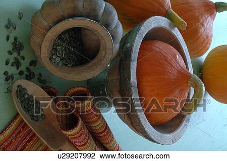 Stock Image - Pumpkins and pumpkin seeds. Fotosearch