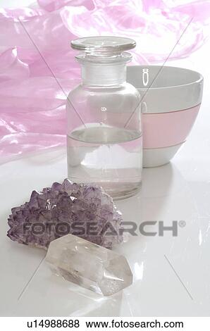 Rock crystal and small bottles View Large Photo Image Stock Photo - Rock crystal and small bottles. Fotosearch
