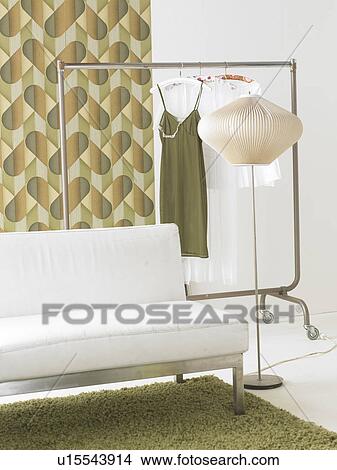 Picture - Sofa, hallstand and lamp - retro style. Fotosearch