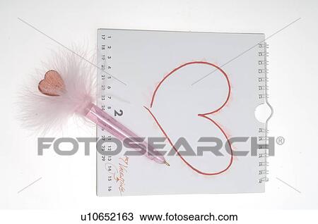 Stock Image - Valentine`s Day: Heart painted on a calendar. Fotosearch
