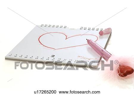 Stock Image - Valentine`s Day: Heart painted on a calendar. Fotosearch