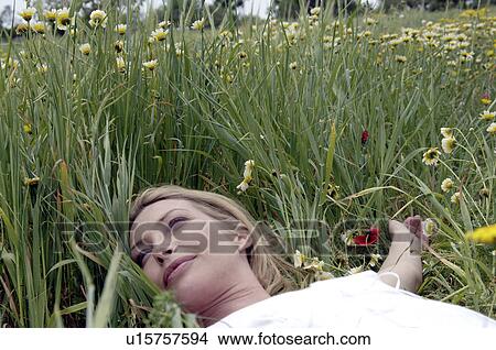 Woman is lying in a meadow View Large Photo Image Picture - Woman is lying in a meadow. Fotosearch