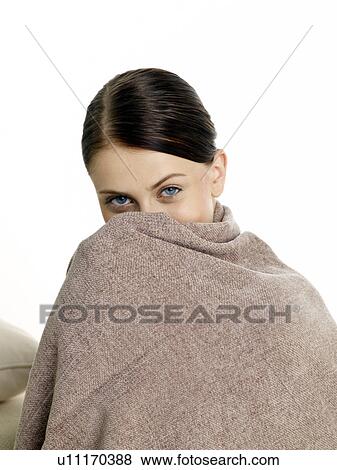 Woman with a sheet View Large Photo Image Stock Photo - Woman with a sheet. Fotosearch