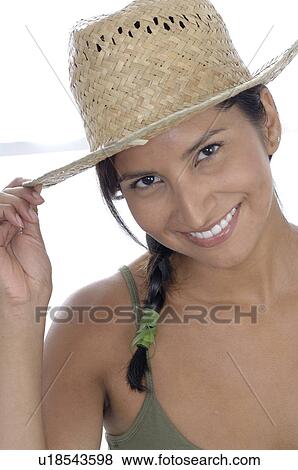 Stock Photo - Woman with straw hat. Fotosearch