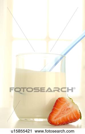 Stock Image - Yoghurt and strawberries. Fotosearch