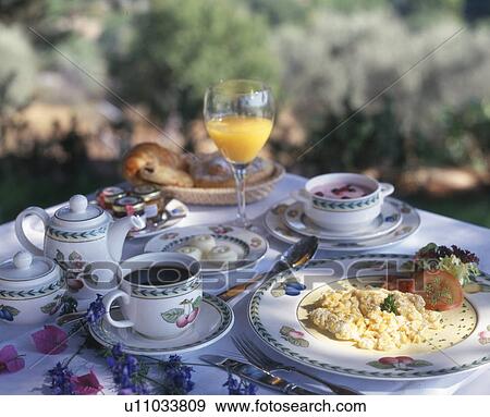 Breakfast table outdoors View Large Photo Image Stock Photo - Breakfast table outdoors. Fotosearch
