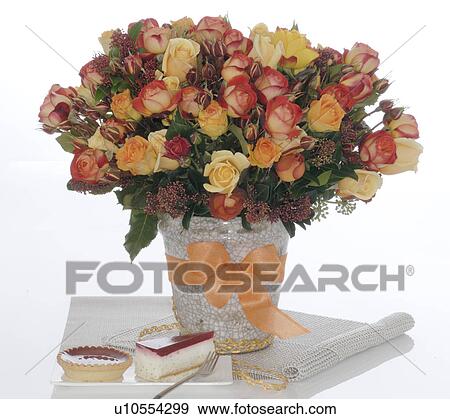 Bunch of roses and pastries View Large Photo Image Stock Photo - Bunch of roses and pastries. Fotosearch