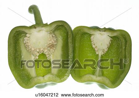 Stock Image - Green paprika pepper halved. Fotosearch