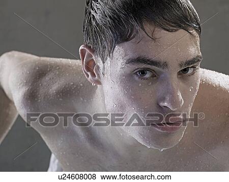 Stock Photo - Man with wet skin and hair. Fotosearch