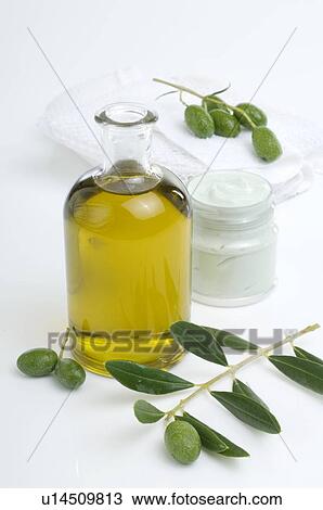 Stock Image - Olive oil and olive cream. Fotosearch