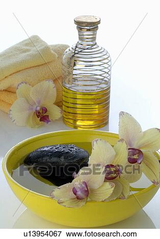 Orchid blossoms, massage oil and waterbowl View Large Photo Image Stock Photo - Orchid blossoms, massage oil and waterbowl. Fotosearch