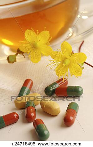 Stock Photograph - St. Johns wort pills. Fotosearch