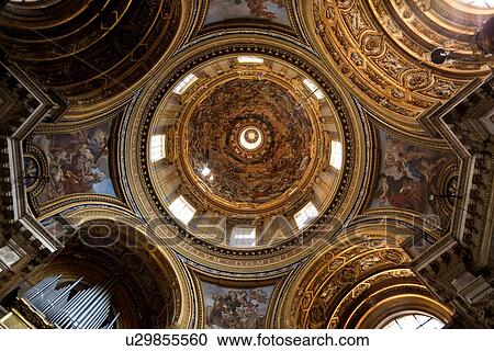 Stock Image - Detail of frescoed cupola interior of church, Sant'Agnese in Agone, Piazza Navona. Fotosearch