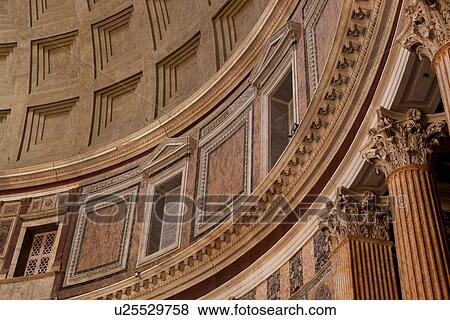 Stock Photo - Detail of Pantheon interior, showing curve of cupola, coffered dome. Fotosearch