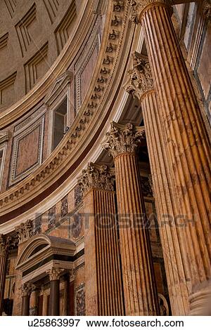 Stock Photo - Detail of Pantheon interior, showing curve of cupola, coffered dome. Fotosearch