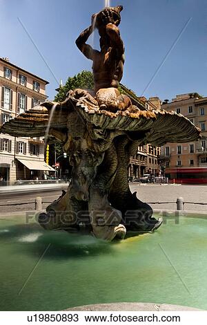Fountain of Triton, Piazza Barberini on sunny summer day View Large Photo Image Stock Image - Fountain of Triton, Piazza Barberini on sunny summer day. Fotosearch