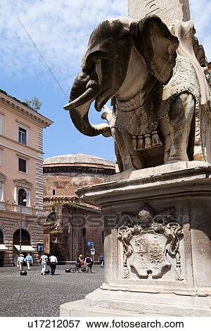 Stock Photo - Piazza della Minerva with Bernini's elephant statue and Pantheon, Rome. Fotosearch