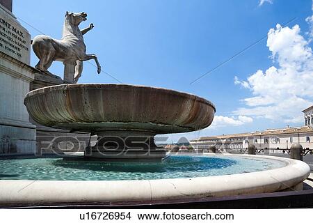 Picture - Piazza Quirinale with detail of fountain and statue of Castor and Pollux, sunny summer day. Fotosearch