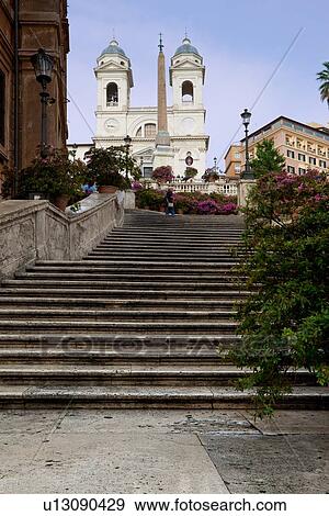 Spanish steps, nobody on stairs, summer afternoon, with church of Trinita dei Monti above, Rome View Large Photo Image Stock Photo - Spanish steps, nobody on stairs, summer afternoon, with church of Trinita dei Monti above, Rome. Fotosearch