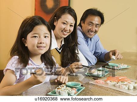 Family Eating Sushi Together, portrait View Large Photo Image Stock Photo - Family Eating Sushi Together, portrait. Fotosearch