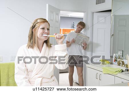 Couple Together in Bathroom View Large Photo Image Stock Photo - Couple Together in Bathroom. Fotosearch
