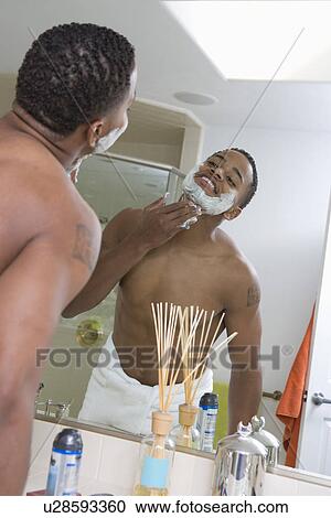 Man Shaving in Mirror View Large Photo Image Stock Image - Man Shaving in Mirror. Fotosearch