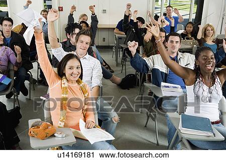 Students raising hands in classroom View Large Photo Image Stock Image - Students raising hands in classroom. Fotosearch