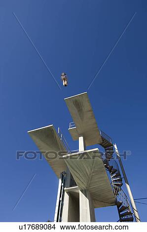 Picture - Swimmer diving from diving board. Fotosearch