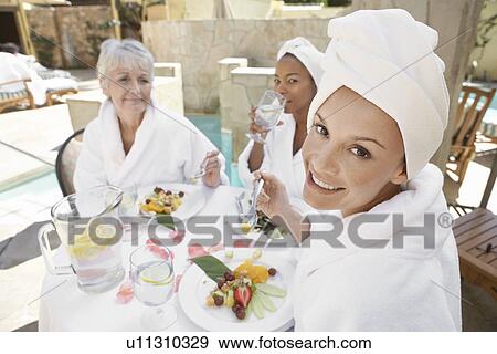Women having lunch at spa View Large Photo Image Stock Photo - Women having lunch at spa. Fotosearch