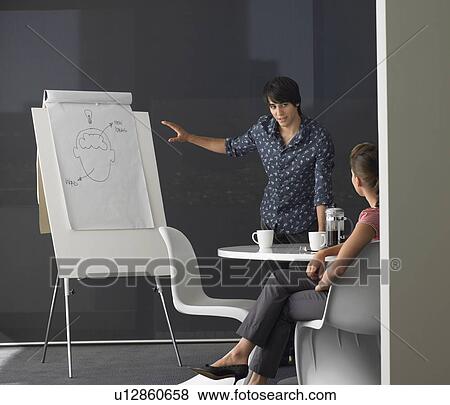 Stock Photo - Business man giving presentation on flipchart. Fotosearch
