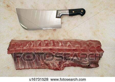 Cleaver and Raw Meat on Countertop, view from above View Large Photo Image Stock Photo - Cleaver and Raw Meat on Countertop, view from above. Fotosearch