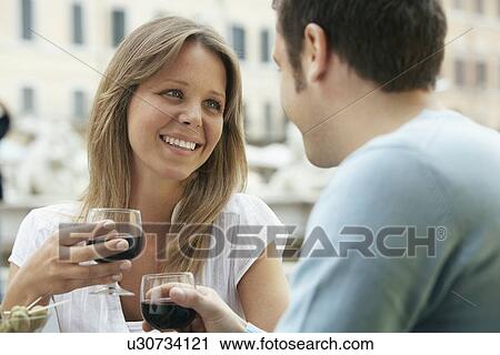 Stock Image - Couple Drinking Wine. Fotosearch