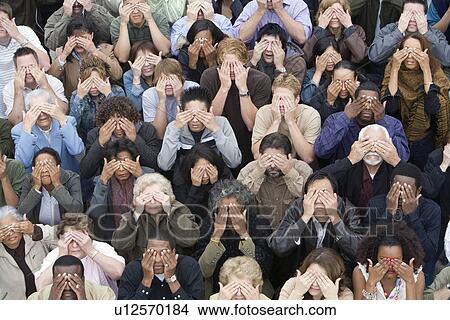 Picture - Crowd covering eyes. Fotosearch
