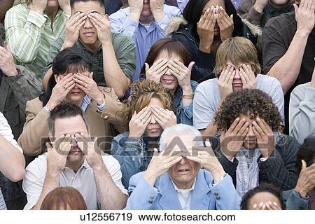 Stock Photo - Crowd covering eyes. Fotosearch
