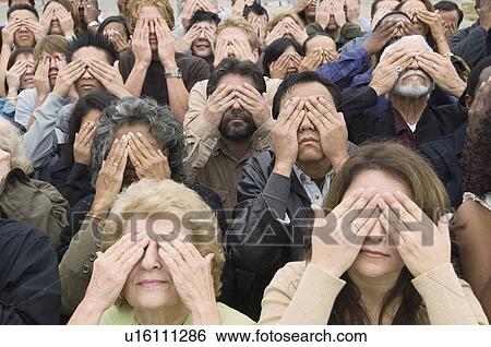 Crowd covering eyes View Large Photo Image Stock Photograph - Crowd covering eyes. Fotosearch