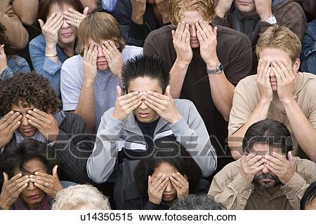 Stock Photography - Crowd covering eyes. Fotosearch