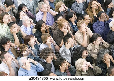 Stock Photography - Crowd covering eyes. Fotosearch