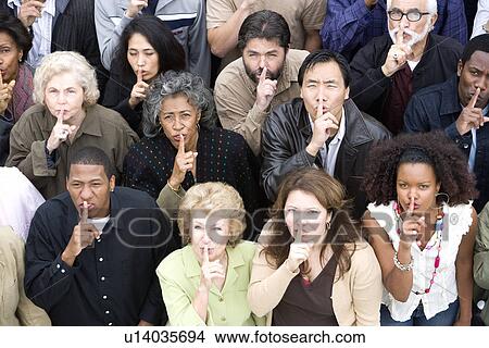 Picture - Crowd gesturing silence. Fotosearch