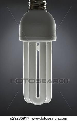 Stock Photo - Energy saving light bulb, close up, in studio. Fotosearch