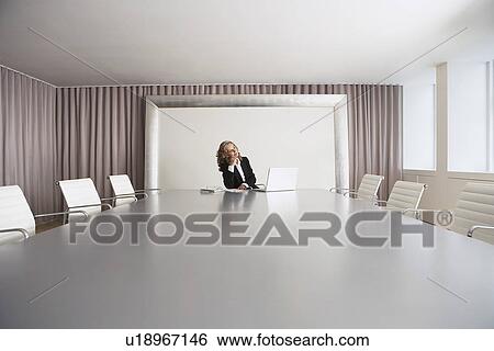 Female Business Executive Sitting in Boardroom using Laptop View Large Photo Image Stock Photograph - Female Business Executive Sitting in Boardroom using Laptop. Fotosearch