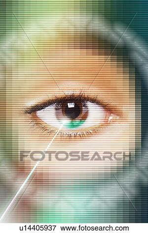 Stock Photo - Laser beam on eye, close up, digital composite. Fotosearch