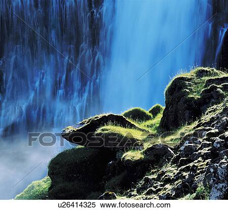 Mossy rocks near waterfall View Large Photo Image Stock Photography - Mossy rocks near waterfall. Fotosearch