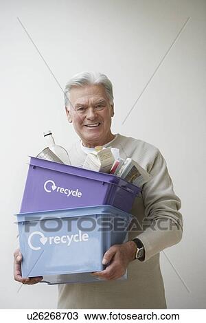 Senior Man Carrying Recycling Bin View Large Photo Image Stock Image - Senior Man Carrying Recycling Bin. Fotosearch