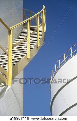 Yellow Stairway on outdoor Storage Tank View Large Photo Image Stock Photo - Yellow Stairway on outdoor Storage Tank. Fotosearch