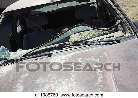 Car with broken windshield View Large Photo Image Stock Image - Car with broken windshield. Fotosearch