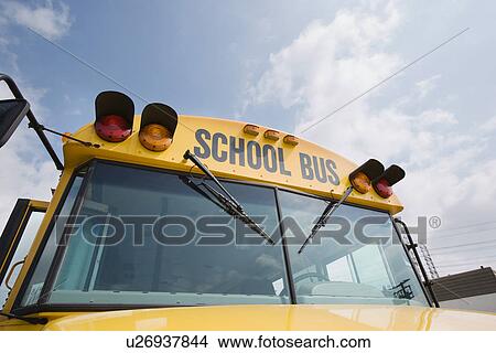 Picture - Caution Lights and Windshield of School Bus. Fotosearch
