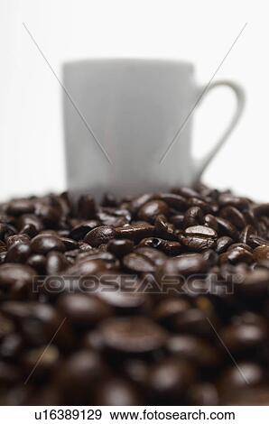 Cup of coffee on heap of coffee beans View Large Photo Image Stock Photo - Cup of coffee on heap of coffee beans. Fotosearch