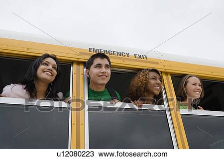 Stock Image - High School Students on a Bus. Fotosearch